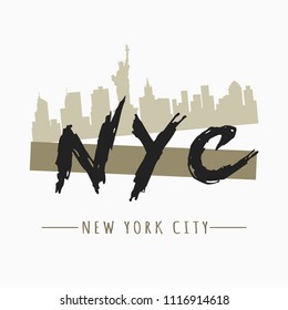 print on a t-shirt, print on the theme of new york city, design of vintage clothing, vector image, grunge design, typography, original clothing, sportswear, souvenir production, poster
