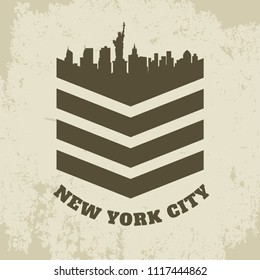 print on a t-shirt, print on the theme of new york city, design of vintage clothing, flat style, vector image, grunge design, typography, original clothing, sportswear, souvenir production, poster