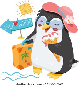 Print on T-shirts, bags and and other fashion products. Animals cartoon. Penguin illustration