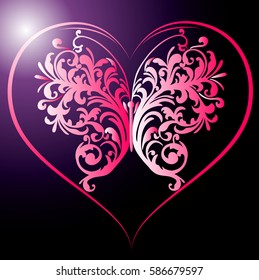 Print openwork butterfly in heart volume and light