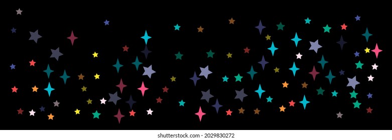 Print Orange Turquoise Red Green Blue Violet Stars Pattern. Colorful Night Vivid Lavender Pink Black Bright Sky Background. Vibrant Stars Yellow Multicolor Grey Chaotic Pastel Background.