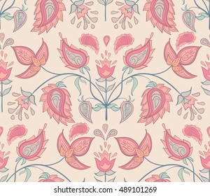 Print with oriental flowers. Vector seamless pattern.