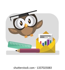 Print owl doing charts on white background vector illustration