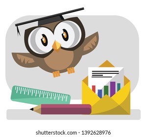 Print owl doing charts on white background vector illustration