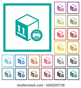 Print package information flat color icons with quadrant frames on white background
