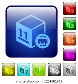 Print package information icons in rounded square color glossy button set