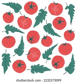 Print pattern background with tomato and tomato leaf design