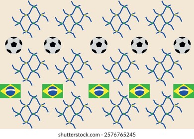 print pattern with Brazilian and football symbols, vector illustration for prints.