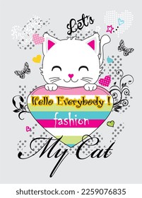print pattern consisting of black text cat figure suitable for textile gray background