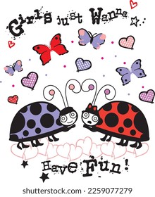 print pattern consisting of butterfly and ladybug figures in black text suitable for textiles white background