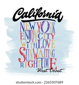 print pattern consisting of colored texts suitable for textiles, white background