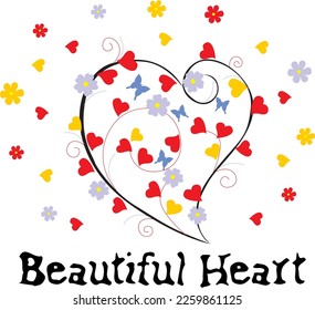 print pattern consisting of colorful hearts and flowers suitable for textile white background