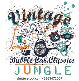 print pattern consisting of colorful texts and animal figures suitable for textiles, white background