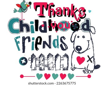 print pattern consisting of colorful texts and animal figures suitable for textiles, white background