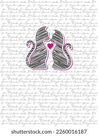 print pattern consisting of gray text line cat figure white background