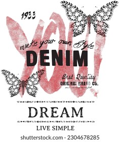 print pattern consisting of text and butterfly suitable for textile white background