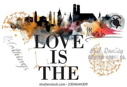 print pattern consisting of text and city silhouette suitable for textile white background