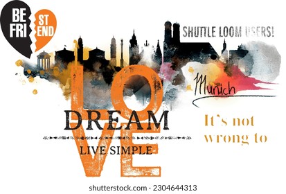 print pattern consisting of text and city silhouette suitable for textile white background