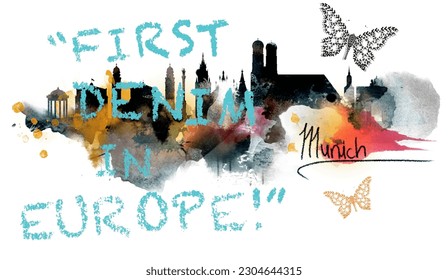 print pattern consisting of text and city silhouette suitable for textile white background