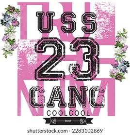 print pattern consisting of text, numbers and flowers suitable for textiles, white background