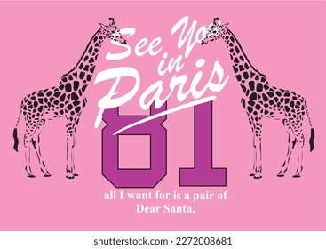 print pattern consisting of white text and giraffe figure white background