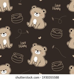Print pattern of cute honey bear with brown backround