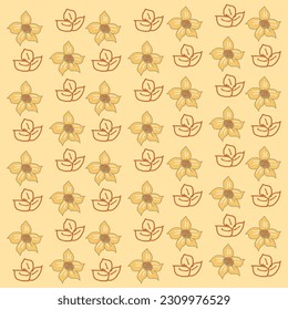 Print pattern with hand drawn flowers, yellow print for autumn. 