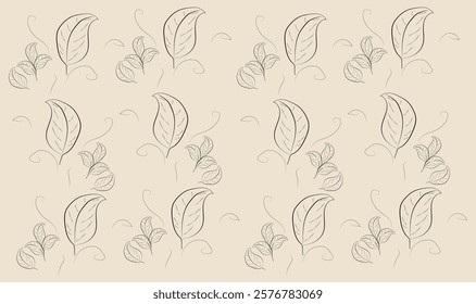 print pattern with hand-drawn drawings of flying leaves on a light background, vector illustration.