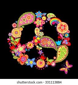 Print with peace flower symbol with paisley