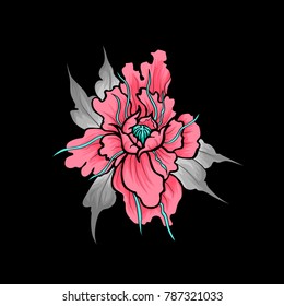 Print peony, vector Illustration flower. Object isolated.