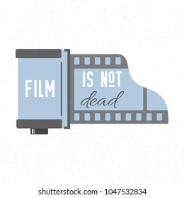 Print with photographic film cassette icon. Film is not dead. Vector trendy illustration
