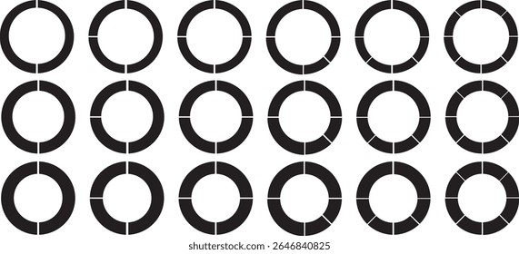 Imprimir gráfico circular Negro Roune Círculos divididos diagrama 3, 10, 7, gráfico icono de gráfico gráfico gráfico gráfico de sección de forma circular. Vector redondo del círculo del segmento	
