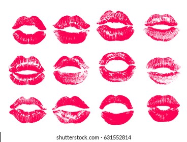 Print of pink lips. Vector illustration on a white background. EPS