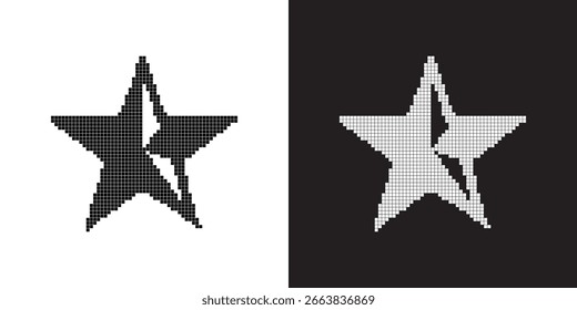 Imprimir Estrella pixelada dividida diagonalmente, negro sobre blanco y blanco sobre negro, enfatizando la simetría, el contraste y la estética digital retro. Perfecto para un diseño atrevido y minimalista.
