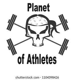 
Print Planet of athletes Skull of bandana barbell on white background abstraction vector