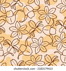 Print with plants and lilies. Vector seamless pattern. Illustrations for fabrics and all prints on a beige background