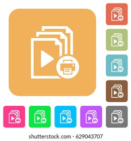 Print playlist flat icons on rounded square vivid color backgrounds.