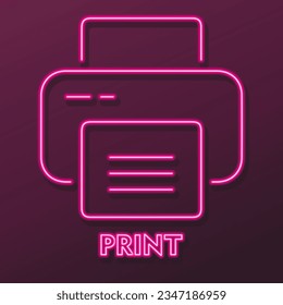 impresora de impresión neon sign, diseño moderno de banner brillante, coloridas tendencias de diseño moderno sobre fondo negro. Ilustración vectorial.