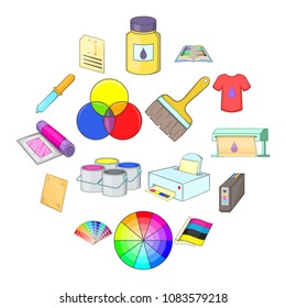 Print process icons set. Cartoon illustration of 16 print process vector icons for web