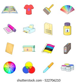 Print process icons set. Cartoon illustration of 16 print process vector icons for web
