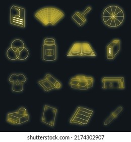 Druckprozess-Symbole gesetzt. Illustration von 16 Druckprozess-Vektorsymbol Neonfarbe auf Schwarz