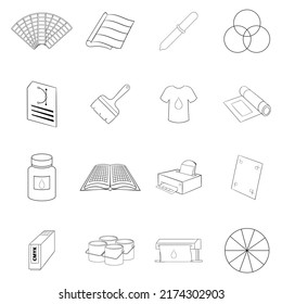 Print process set icons in outline style isolated on white background