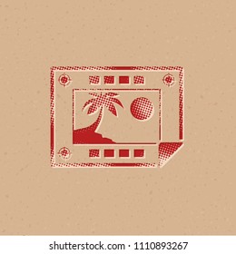 Print proof  icon in halftone style. Grunge background vector illustration.