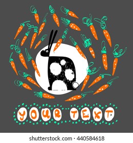 print with rabbit and carrots