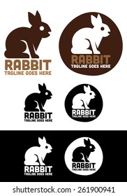 Print Rabbit illustration usable as logo template . An animal illustration of a rabbit made with simple and minimalist forms, available isolated and within a shape.