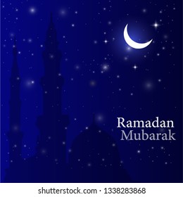 Print Ramadan Background with Half moon and stars with islamic Mosque
