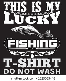 Print Ready black T-shirt or poster design with illustration of Fishing in white color.  Logo Template with Antlers, Textures and Retro Typography. Design with text composition. 