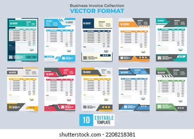 Print ready business invoice collection with abstract shapes. The minimalist business voucher and cash receipt set vector. Payment receipt layout and invoice template bundle with digital shapes.