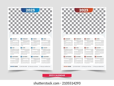 Print Ready Calendar 2023 Template design. One Page Wall Calendar 2023 Corporate Company Happy New Year Monthly Planer Wall Calendar 2023
