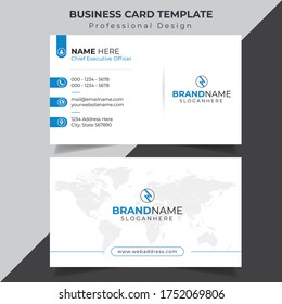 Print Ready Corporate Business Card Template Layout Design With Map Pattern White And Blue Color	